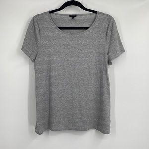 4/$50 Talbots Light Grey and Silver Metallic Striped Short Sleeve Shirt